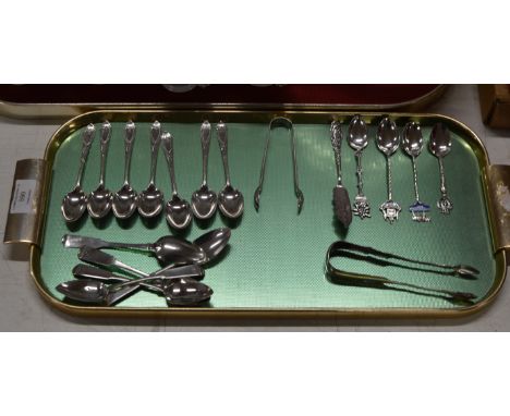 TRAY WITH QUANTITY STERLING SILVER, 5 GEORGIAN SILVER GRAPEFRUIT/DESSERT SPOONS WITH EDINBURGH ASSAY MARKS, MAKER MARKS FOR M