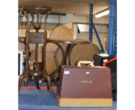 SINGER SEWING MACHINE, OCCASIONAL TABLE &amp; MAHOGANY WASH STAND     