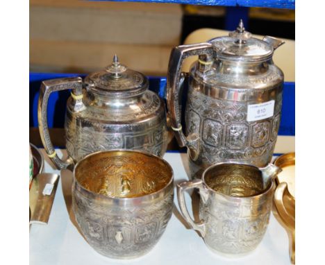 FINE 4 PIECE STERLING SILVER TEA SERVICE WITH ZODIAC SIGN DECORATION WITH GLASGOW ASSAY MARKS, MAKER MARKS FOR R &amp; W SORL