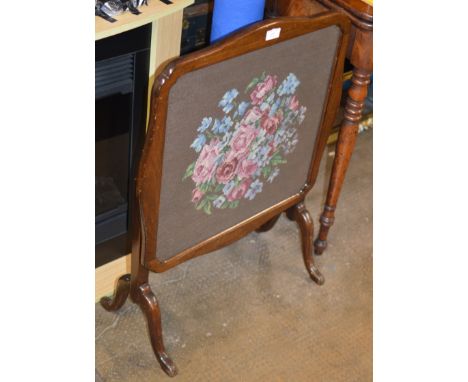 MAHOGANY TAPESTRY FIRE SCREEN TABLE     