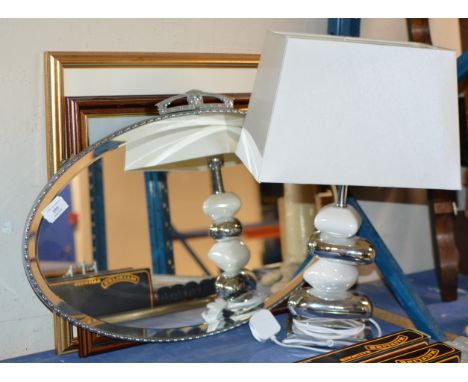 MODERN LAMP, DECO STYLE WALL MIRROR &amp; 2 PICTURES     