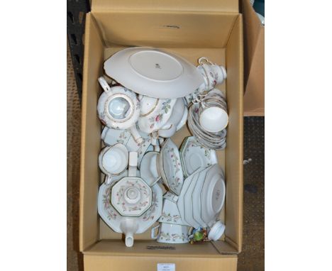 BOX WITH HUMMEL FIGURINES &amp; QUANTITY VARIOUS TEA WARE     