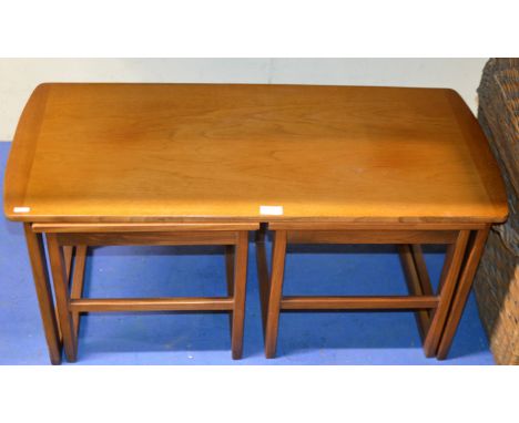 TEAK COFFEE TABLE WITH 2 UNDER TABLES     