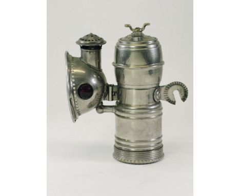 A c1899 Manhattan Brass Co, 'The Radiant',  acetylene gas lamp. Retaining is original nickel-plated finish, burner, reflector