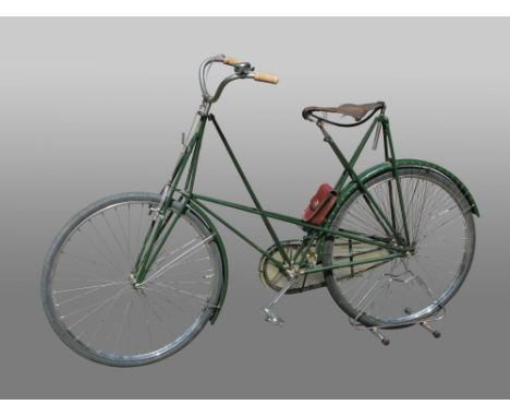 A circa 1904 Ladies Dursley Pedersen. A size B bicycle numbered 722. Finished in green enamel with nickel-plated up-turned ha