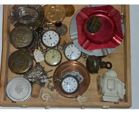 A Box of Ephemera,  to include cyclist's collapsing cups, promotional ashtrays, Shelley china bicycle lamp, Lucas locks with 