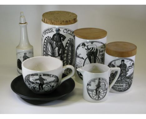 Portmeirion Cycling Pottery.  A miscellaneous collection of 29 under-glazed transfer-printed cycling-themed items from the Po