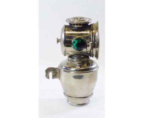 A Plume &amp; Atwood Mfg. Co. 'Automatic' acetylene gas lamp. Dating circa 1898, being their first model, in complete nickel-