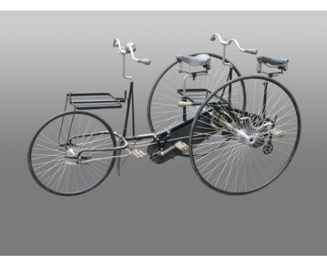 A c1885 Lloyd Brothers 'Quadrant No 15' Tandem Tricycle.  A highly useable double-steered mixed-gender tricycle in excellent 