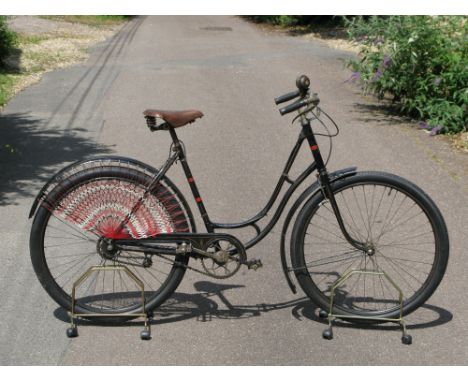 A Hirondelle Lady's Braced-loop Bicycle.  A 20-inch black enamel frame with box lining, Rectro-Direct two speed gearing, semi