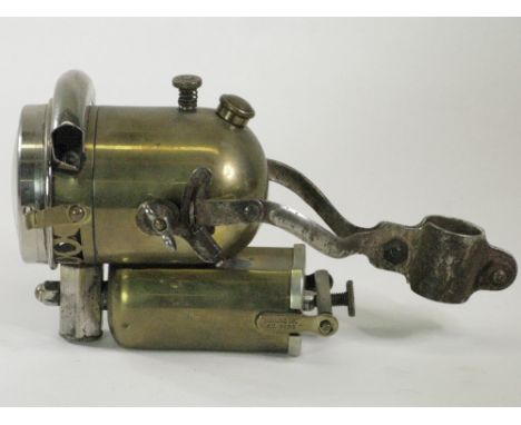 An R. Denich 'Magnetic' Acetylene Gas Lamp. An interesting design manufactured in brass with a well-designed sprung mounting 