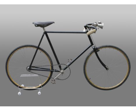 A Rudge-Whitworth Path Racer.  A black-enamelled bicycle with a 24-inch frame, one piece nickel-plated cranks, a 9-inch chain