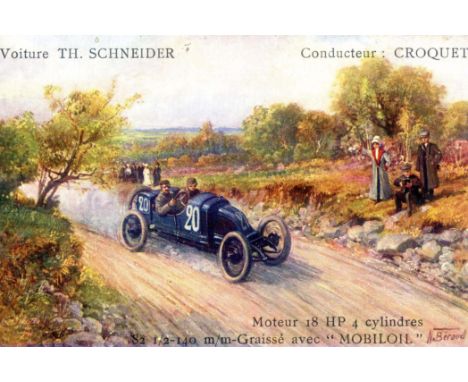 British and European Motoring Postcard Collection. Two sturdy quarto loose-leaf ring-binders in blue, holding a superb collec