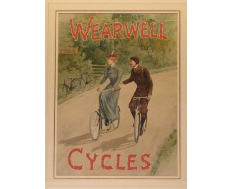 Wearwell Cycles. An original circa 1900 lithographic colour print on card, advertising the manufacturer. In very good conditi
