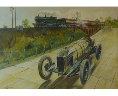 In The Style of Terence Cuneo.  A watercolour and bodycolour drawing on tinted light grey paper depicting, in horizontal form