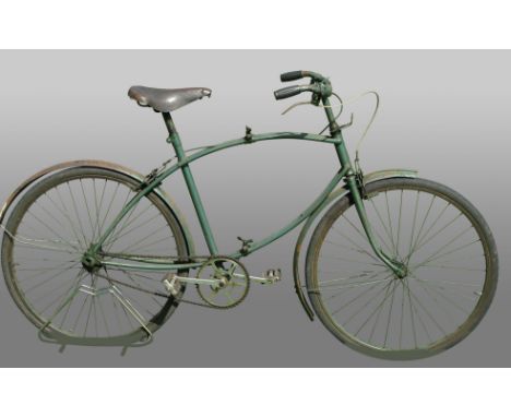 A B.S.A. Mk II Folding Bicycle.  Finished in army green, the chain set comprises block rubber pedals and a later chain wheel,