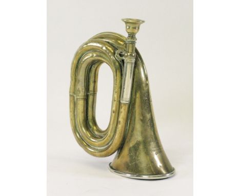 A Bicycle Buglet. A Henry Keat &amp; Sons four-turn 'Prize Medal' bugle with a polished brass finish, nickel-plated oval trum