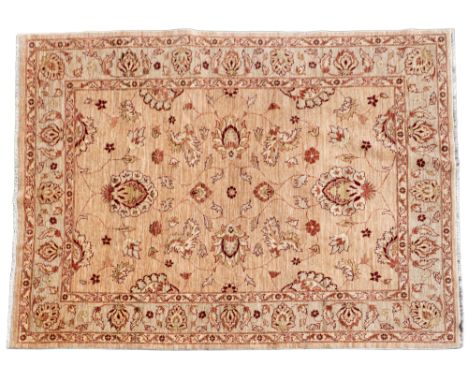A collection of five modern Afghan Ziegler rugs All with pelmet decoration on cream grounds.The largest 238cm x 179cmQty: 5In