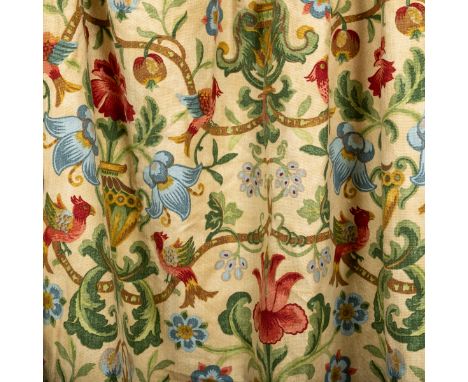 A pair of linen Zoffany 'Pompadour' print, lined curtains Together with a matching pelmet.The curtains 526cm wide overall x 2