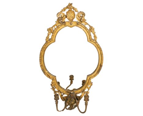 A 19th century gilt-framed girandole mirror With shell decorated cresting to the quatrefoil mirror plate, and three scrolling