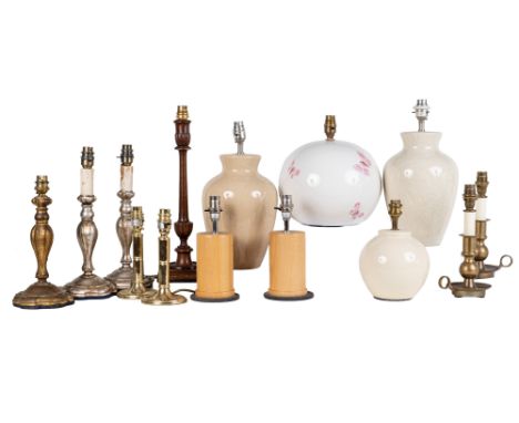 A group of fourteen table lamps Consisting of three pairs of table lamps and other single amps, some ceramic others metal and