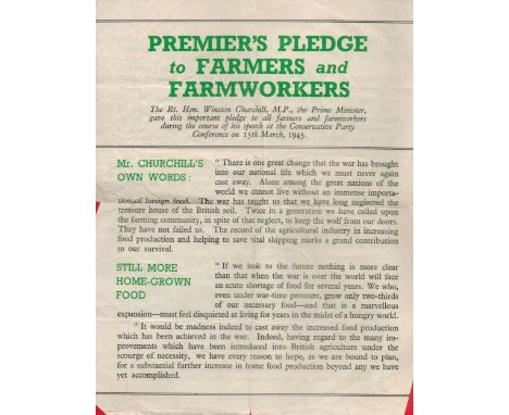 Single page leaflet of a speech delivered by Winston Churchill at the Conservative Party conference, . 15th March 1945, on hi
