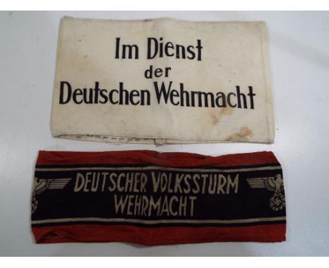 Deutscher Volkssturm Wehrmacht armelbinde, Third Reich printed red, black and white on cotton People's Army Armband, 6.5 cm (