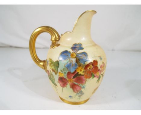 Royal Worcester - A small blush ivory Royal Worcester milk jug with a floral decoration, marked to the base 1094 RD No29115, 