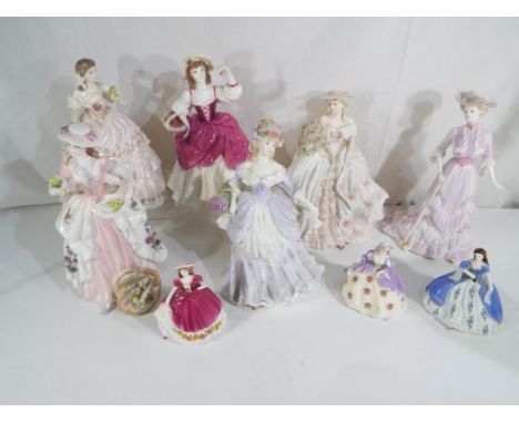 Nine porcelain figurines of ladies, eight by Coalport and one by Royal Worcester comprising The Fairest Rose produced in a li