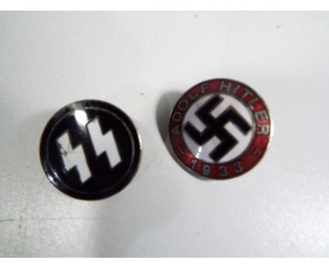 World War Two (WW2) - a German Third Reich RZM Adolf Hitler 1933 Election Member enamel circular lapel badge 'Adolf Hitler 19