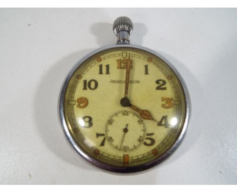 Jaeger le Coultre War Department Issue open-faced pocket watch, Roman numerals and subsidiary seconds dial, case stamped with