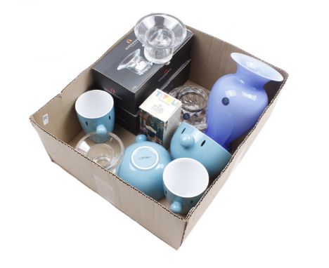 Blue Royal Copenhagen vase, 20 cm high, clear crystal bowl, 7 cm high, 13 cm diameter, 4 Rosenthal crystal candle holders, de