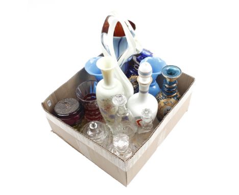 Box with crystal and glass vases, object, stoppers, carafe and bonbonniere signed Walther