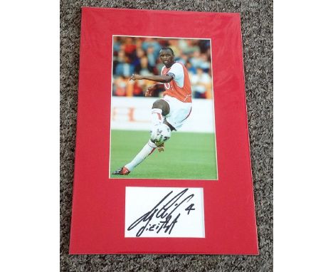 Football Patrick Vieira signed and mounted display a white card signed by Arsenal legend Patrick Vieira professionally mounte