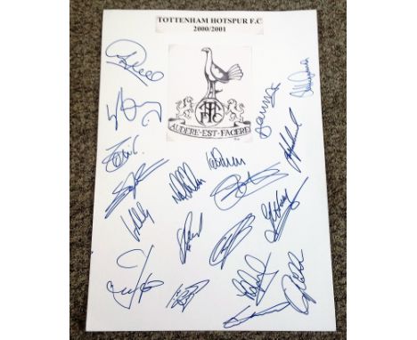 Football Tottenham Hotspur multi signed large piece of card approx 23 x16 with an illustration of the Spurs crest signed by 1