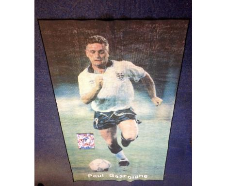 Football Paul Gascoigne 65x38 mat picturing Gazza in action for England lot also comes with a signed Tottenham Hotspur 1988/8