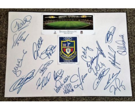 Football Tottenham Hotspur multi signed large piece of card approx 23 x16 with an illustration of the Spurs crest and panoram