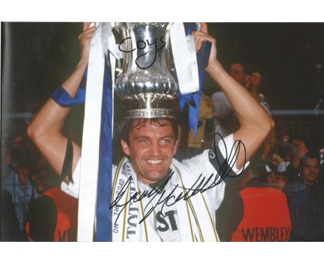 Football Gary Mabbutt signed 12x8 colour photo pictured celebrating with the FA Cup while captain of Tottenham Hotspur. Good 