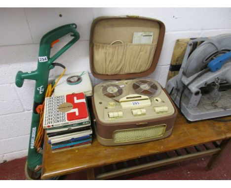 Old stellaphone reel to reel tape recorder with tapes