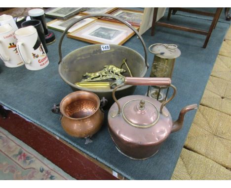 Collection of brass & copper to include minors lamp