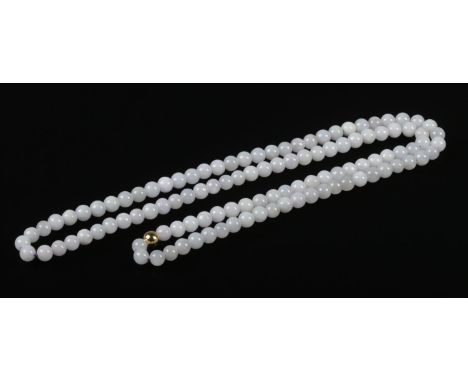 A vintage light purple Jade necklace, featuring 8mm beads without a clasp.  Type-A Burmese, length 78cm (39cm when folded), w