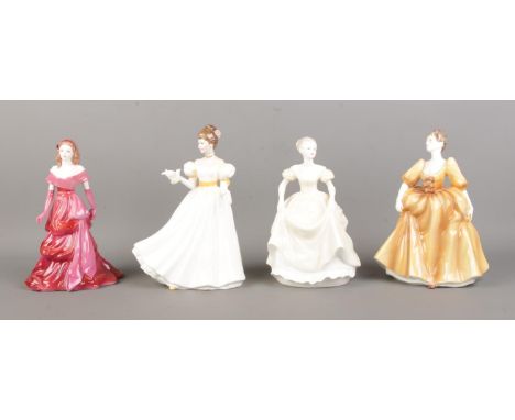 Four ceramic figurines; Three Coalport 'Ladies of Fashion; - Henrietta, The Greeting and Valerie and Royal Doulton Kathleen H