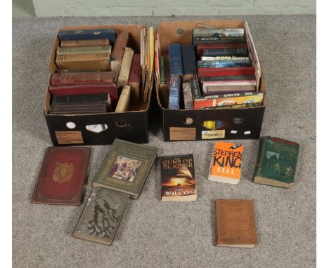 Two boxes of vintage and antique books to include The Books Club first edition Ian Fleming Goldfinger (missing dust jacket), 