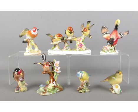 A collection of ceramic birds, to include Beswick Goldfinch, Blue Tit and Greenfinch, Crown Staffordshire and Royal Adderly e