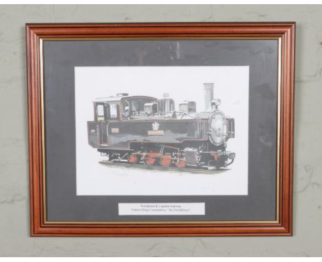 Jonathan Clay Water Colour Welshpool &amp; Llamfair Railway Franco-Belge locomotive Sir Drefaldwyn, a framed and glazed water
