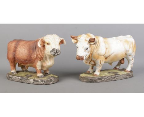 Two large Leonardo ceramic cows, both bearing signatures to the base for J. Byron. Length of largest: 29cm.
