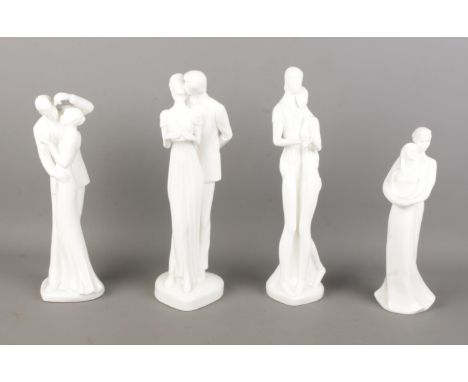 Four Royal Doulton ceramic figure groups from the Images collection. Happy Anniversary HN3254, Two Become One HN4644, Our Fir