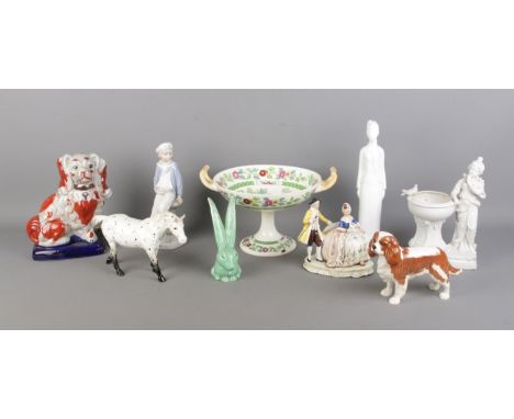 A collection of mainly named ceramics, to include Spode Diana figure Beswick spaniel and Appaloosa horse (for repair), Minton