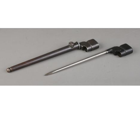 Two No.4 MKII N67 spike bayonets, one with cover. Both bearing military broad arrow mark. CANNOT POST.