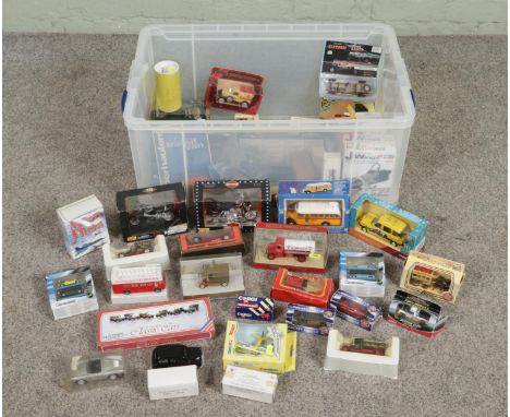 A large collection of mostly boxed diecast vehicles including Maisto Harley Davidson, Corgi Eddie Stobart, Matchbox Models of